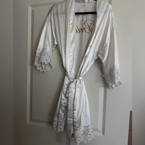 Bridal Satin Lace Trim Robe - Picture 2 of 5